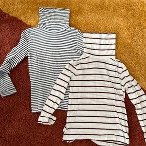 Two striped tissue turtlenecks